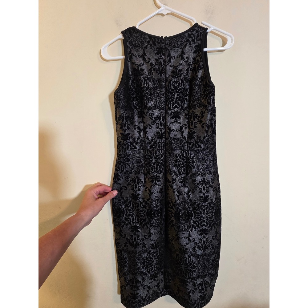 En Focus Studio Black Silver Metallic Damask Flocked Sheath Dress Womens 4